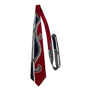 Vintage Erreuno Milano Silk Neck Tie Red Gray Abstract Swirl Y2K Design